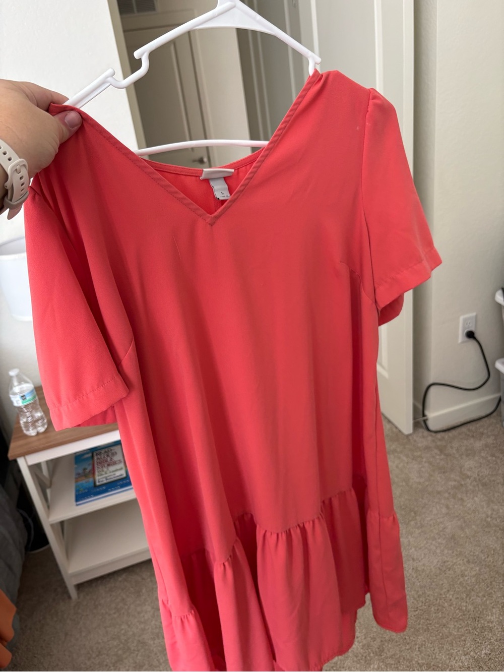 Coral V-Neck Short Sleeve Tiered Dress